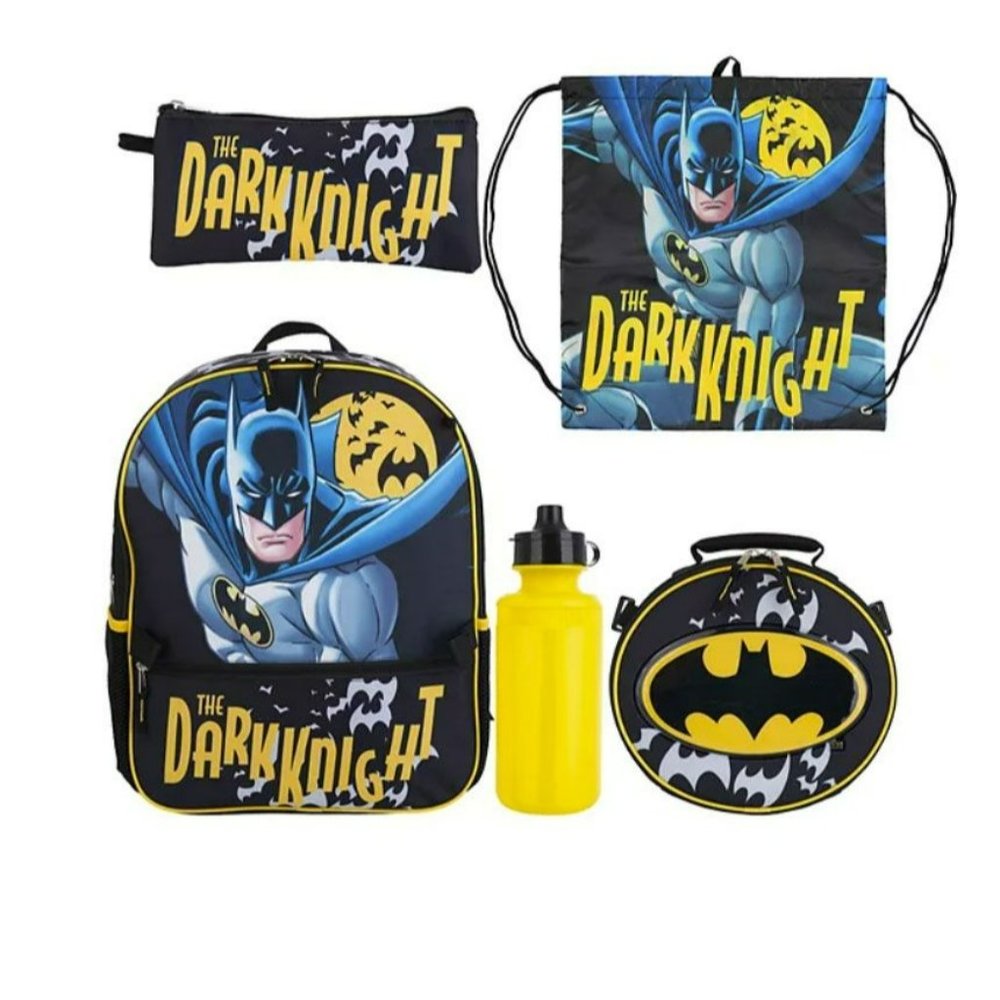 Dark Knight DC COMICS NEW 5 piece backpack lunch bag‎ set